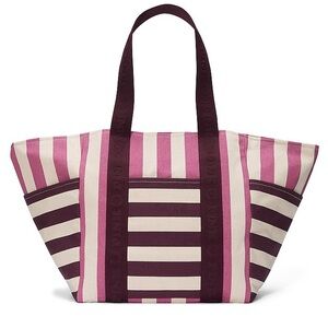 NWT PINK Victoria’s Secret Striped Large Canvas Tote Bag, Fuchsia Pink / Maroon